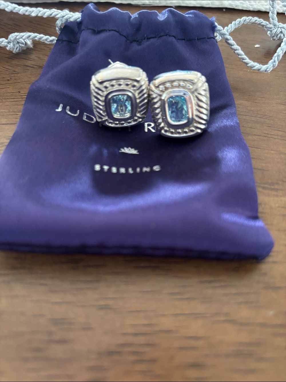 Judith Ripka Blue and Silver Cushion Blue Topaz Earrings